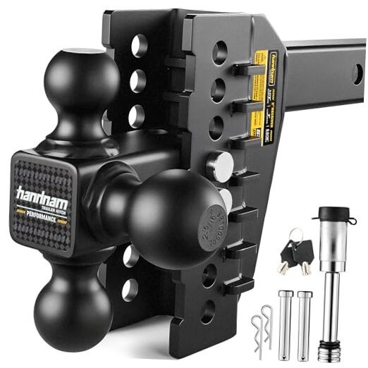 6 Inch Adjustable Drop Hitch - Tri-Ball Mount (1-7/8", 2", 2-5/16"), 2 Inch