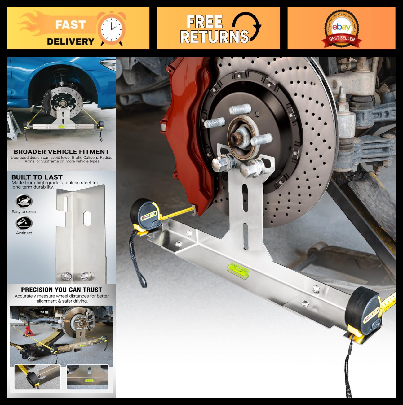 DIY Wheel Alignment Tool - Stainless Steel Toe Plates for Easy One-Man Operation