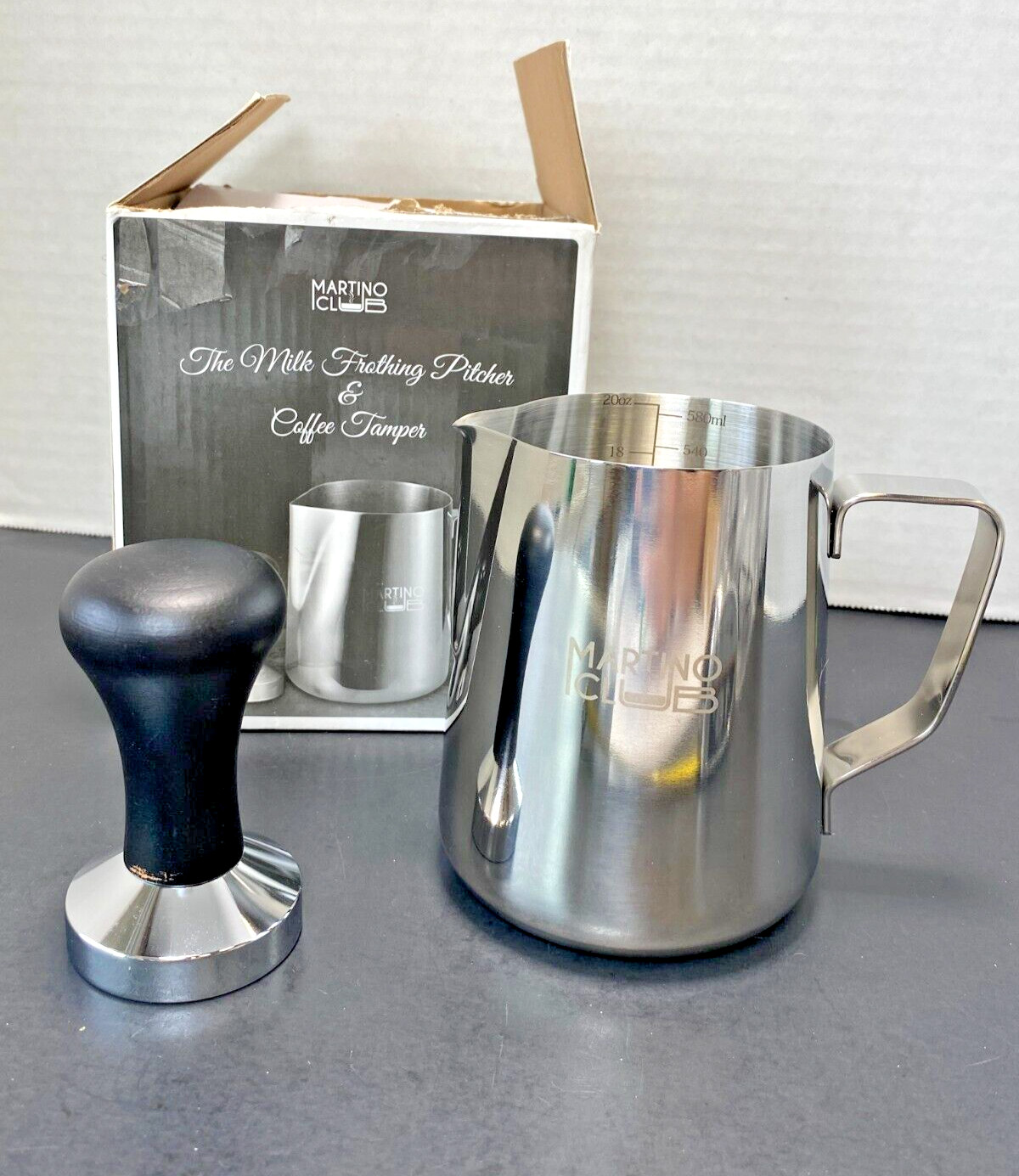 NEW Martino Club Milk Frothing Pitcher & Coffee Tamper