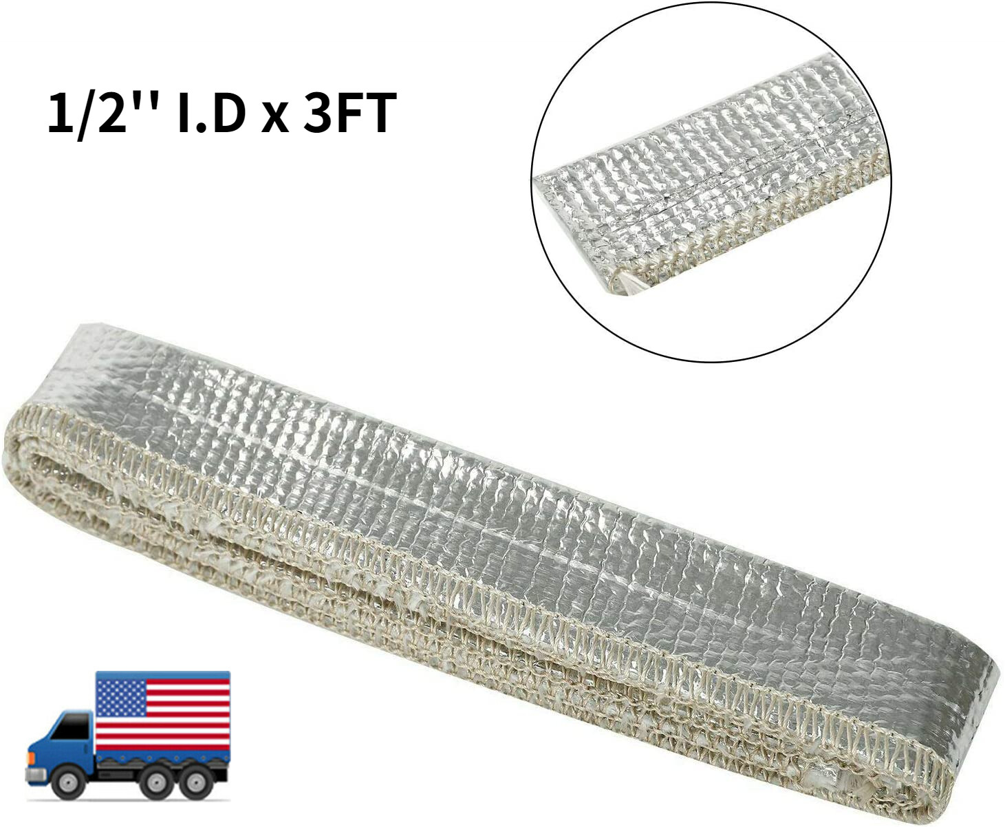 Metallic Heat Shield Sleeve Insulated Wire Hose Cover Wrap Loom Tube 1/2" 3 Ft