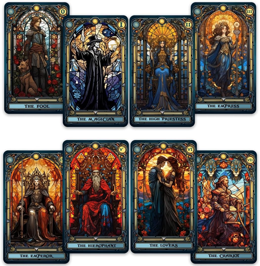 CRAFTERIAN Stained Glass Tarot Cards, 78 Deck with Foil Edges,...
