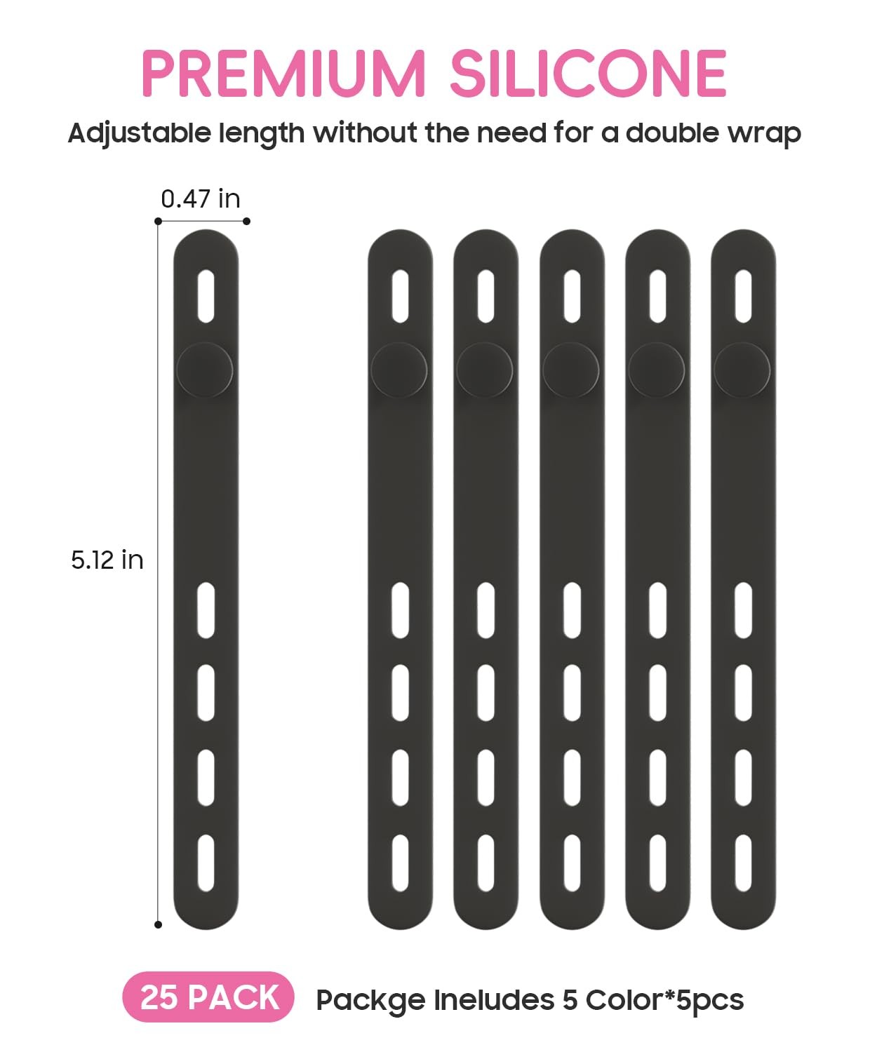 25Pack Silicone Cable Ties,Reusable Cord Organizer for Bundling Electrical Co...