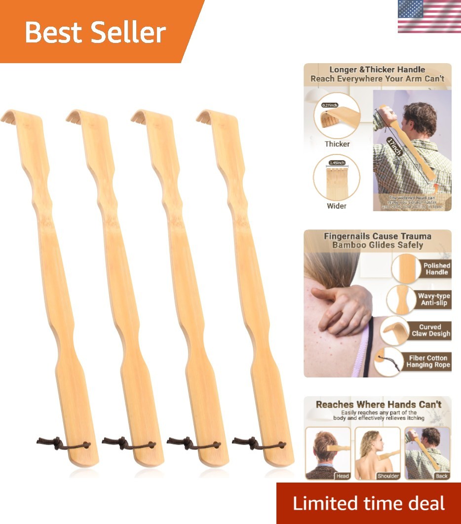 Lightweight Bamboo Back Scratchers - 17" Travel Size Massagers for Stress Relief