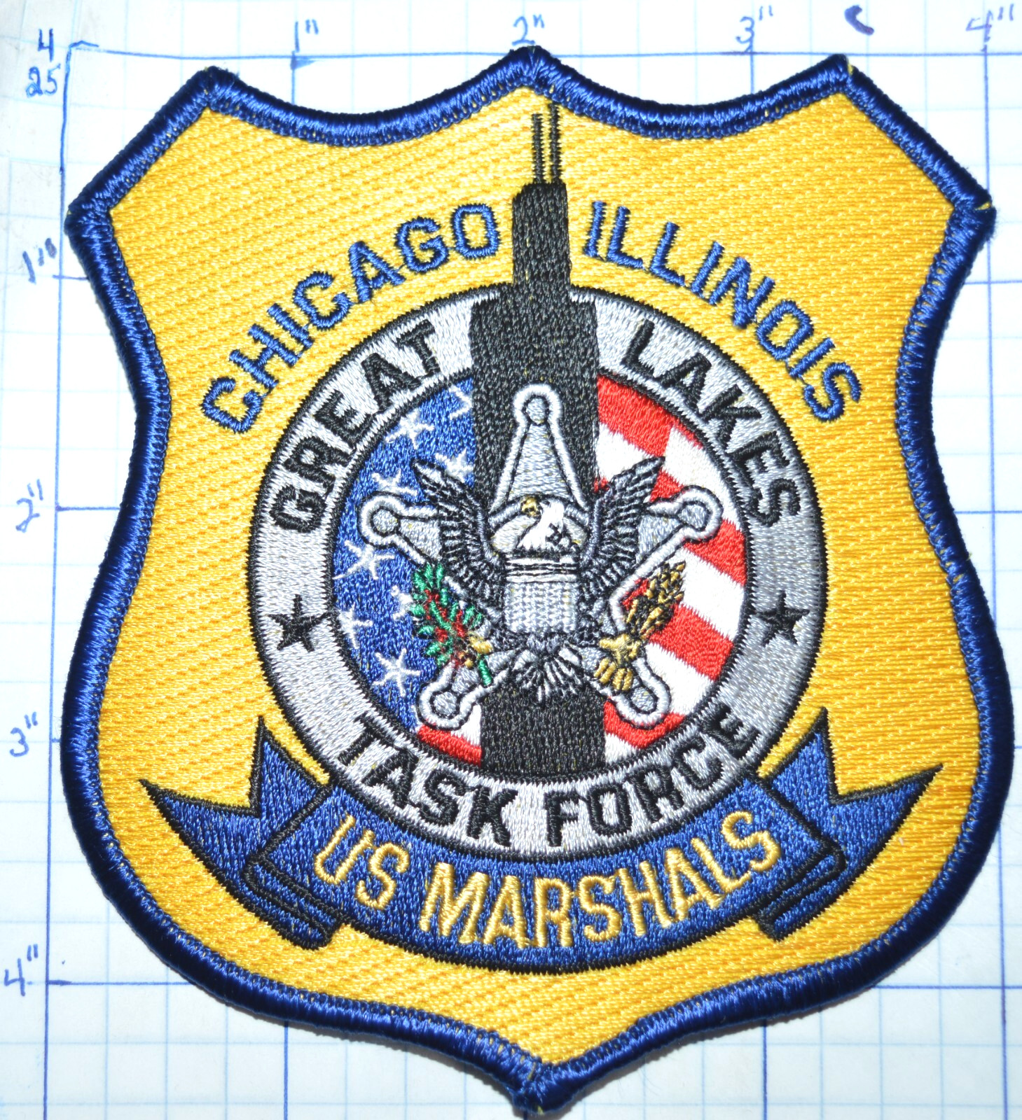 ILLINOIS, CHICAGO US MARSHALS GREAT LAKES TASK FORCE POLICE DEPT YELLOW PATCH