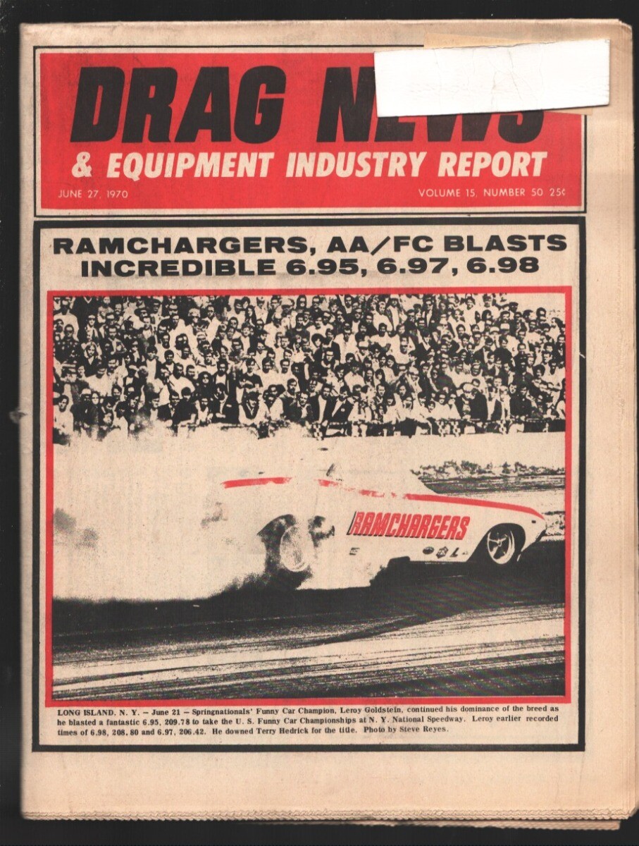 Sports Pub: Drag News 6/27/1970-Lenny Goldstein cover -Springnationals at NY ...
