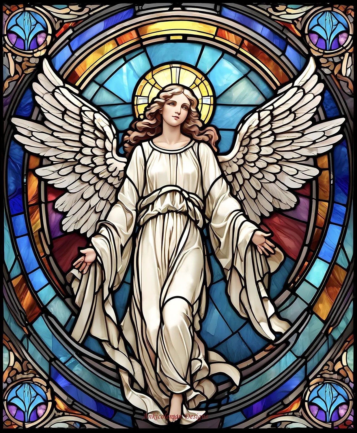 Stained Glass Angel - Chart Counted Cross Stitch Patterns Needlework DMC Color