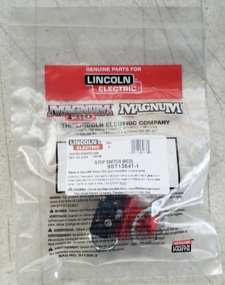Lincoln Electric 9ST13541-1 STOP SWITCH (RED) T13541-1