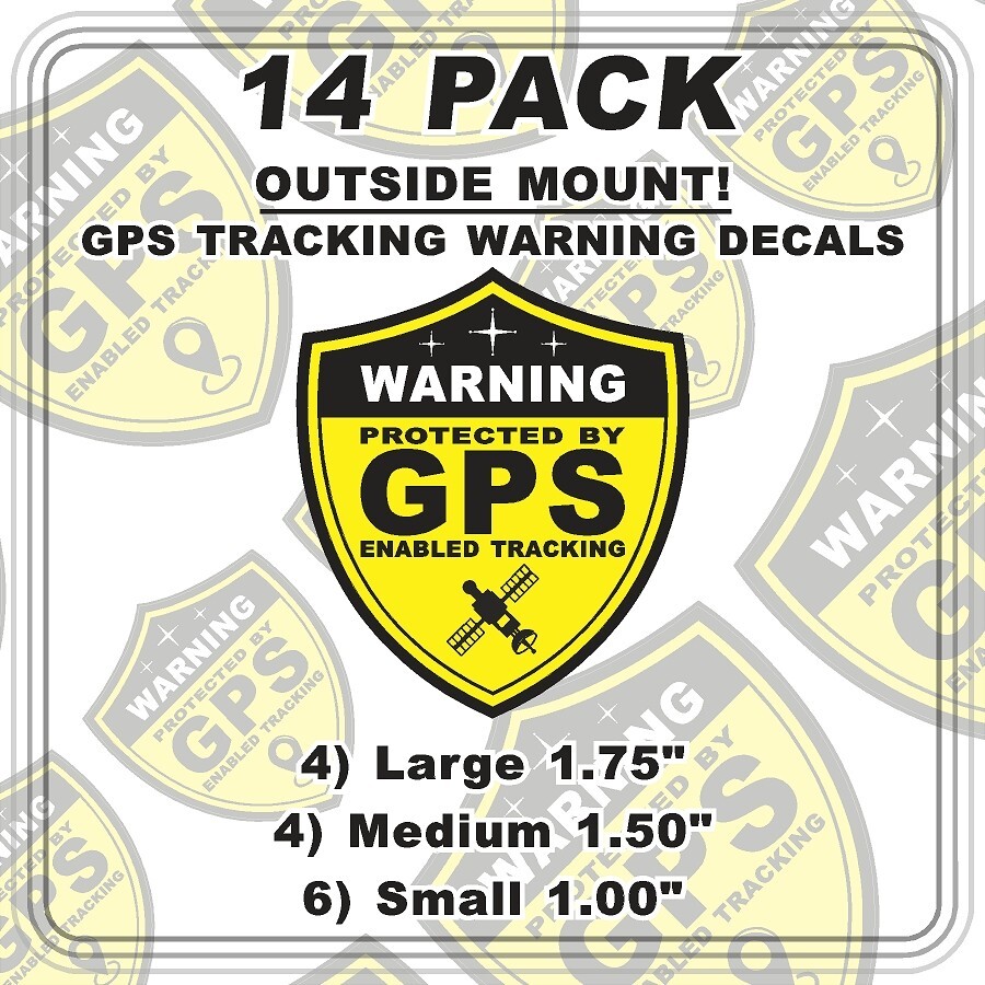 14 PACK GPS Tracking Warning OUTSIDE MOUNT Theft Deterrent Stickers High Quality
