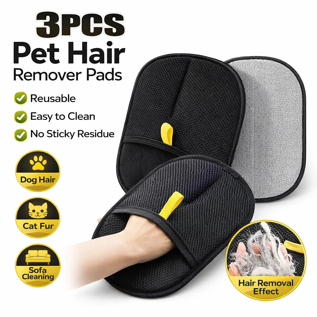 3PCS Pet Hair Removal Gloves Double Sided Cat Dog Grooming Cleaning Tool