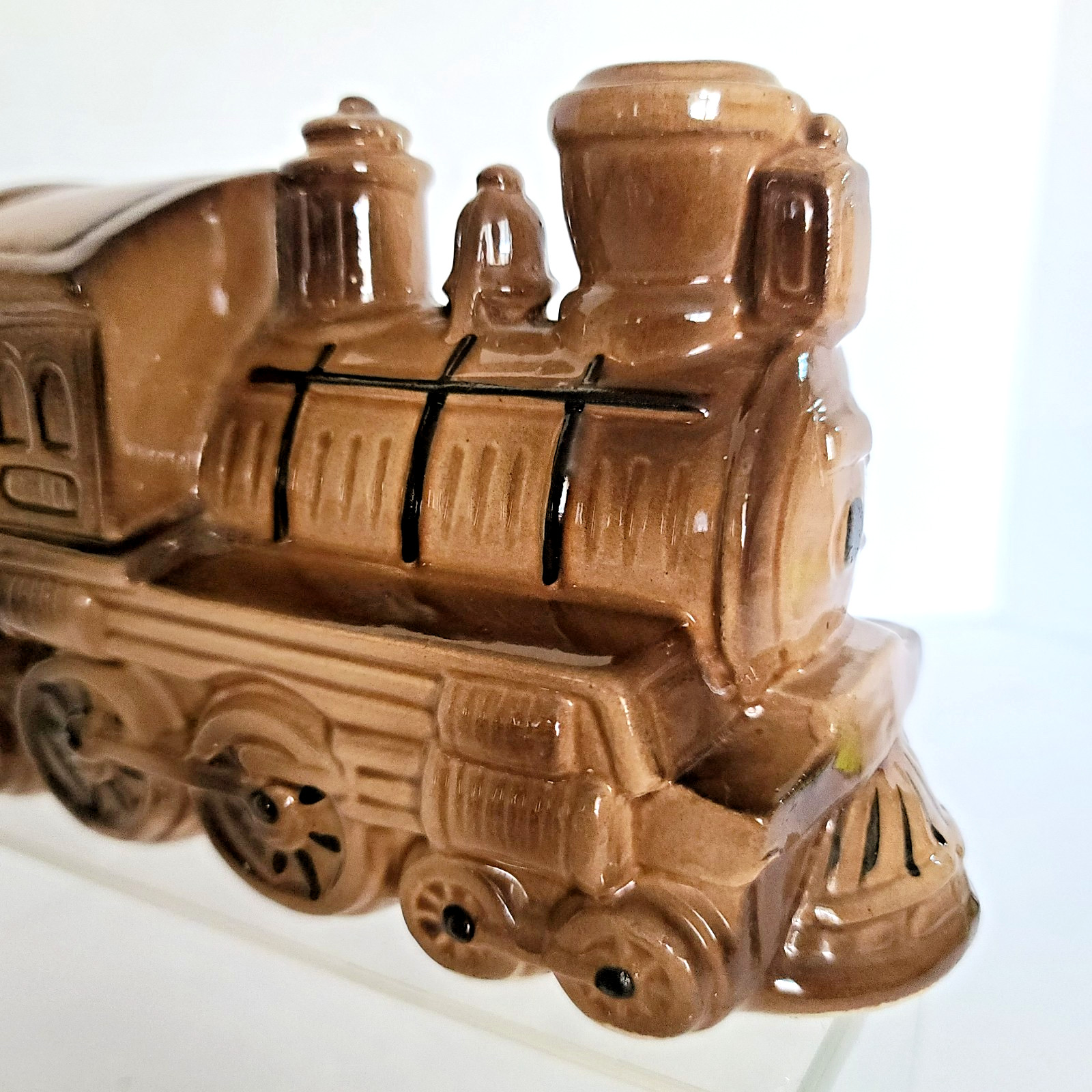 Vintage Locomotive Train Ceramic Planter Engine Mid Century Brown 8"