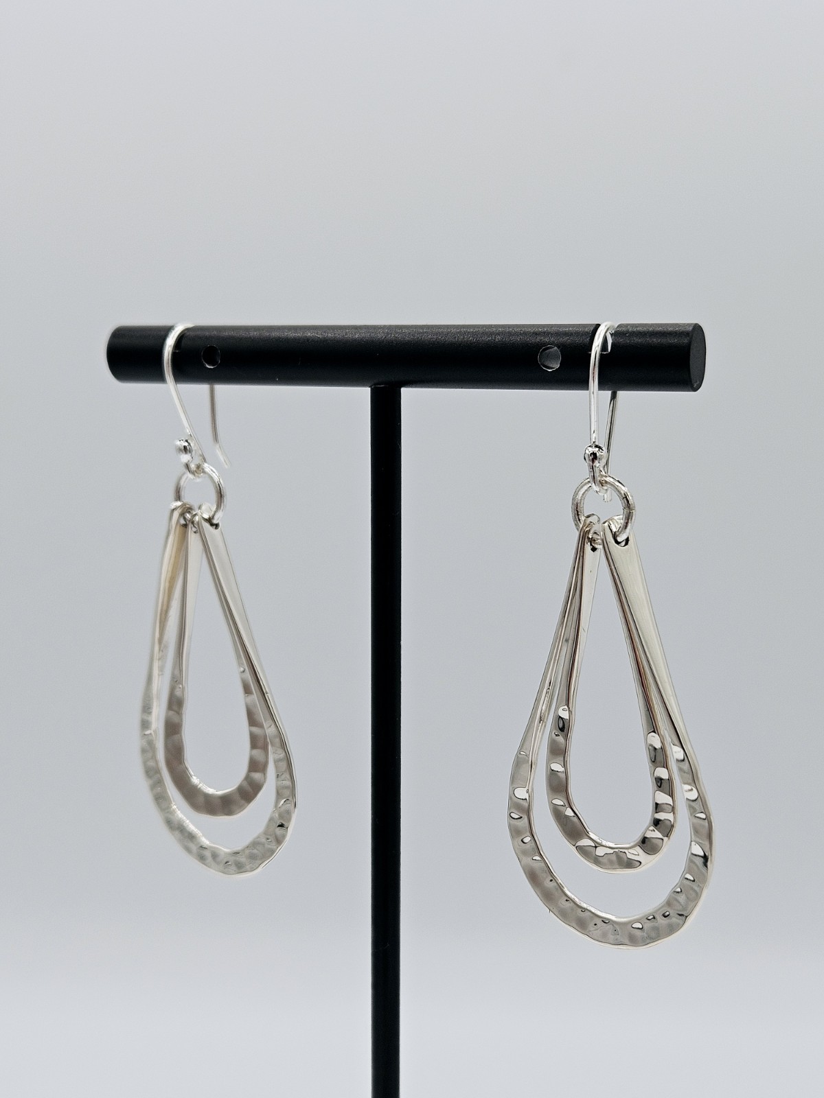 925 Sterling Silver Hammered Teardrop Dangle Earrings Statement 7.2g