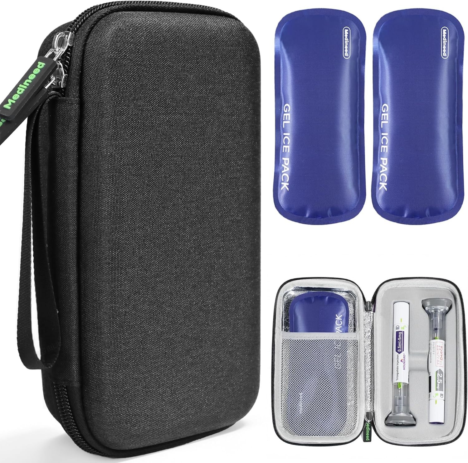 Portable Cooler Case for Zepbound Mounjaro Pens w/ 2 Ice Packs Black