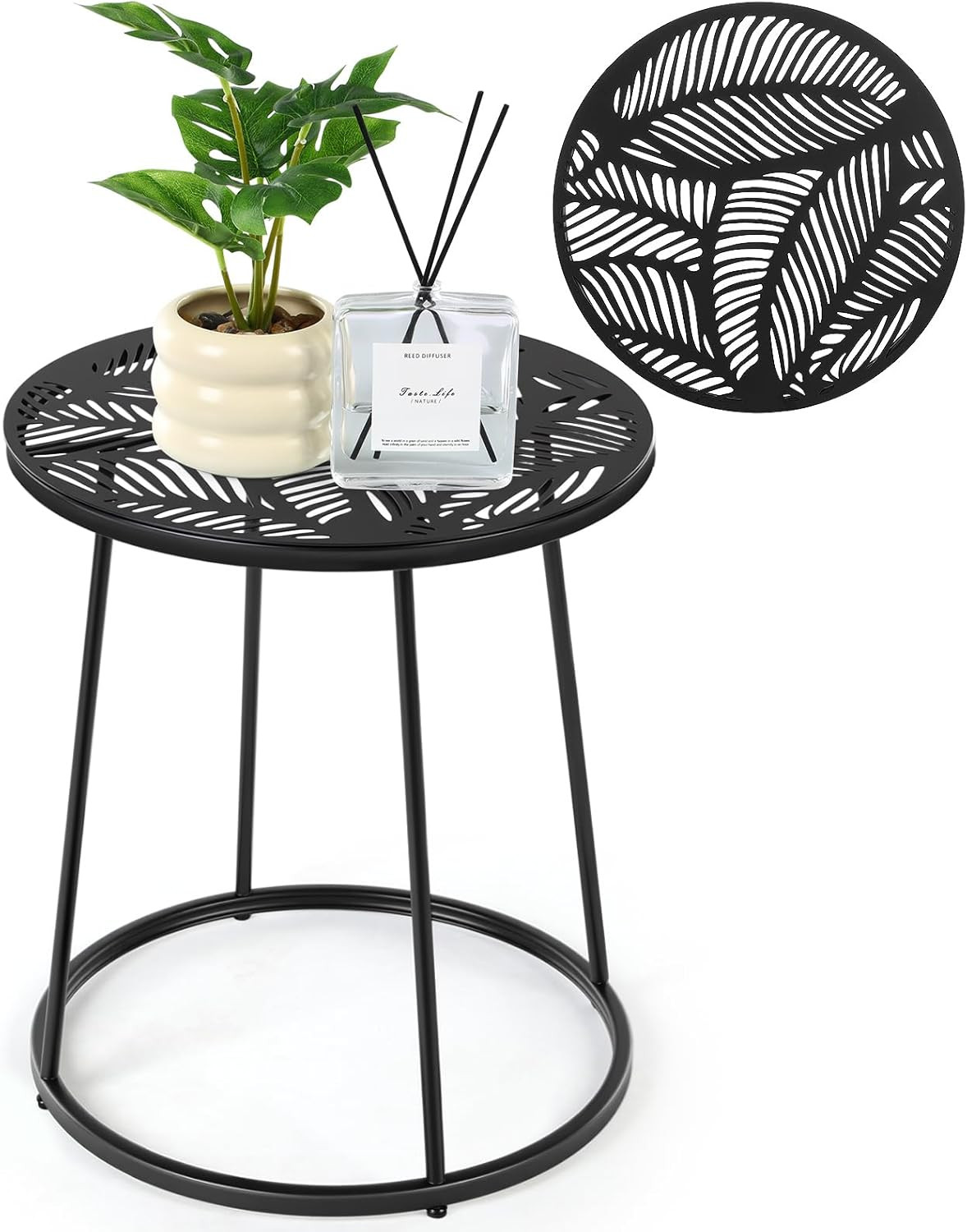 Small Outdoor Side Table, 14" Patio Side Tables with Flower Cut Outs Weather Res