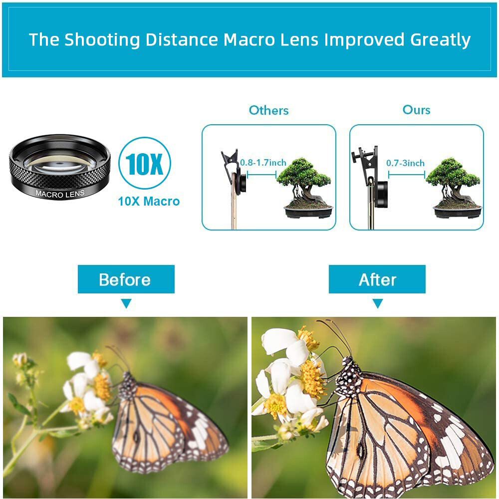 11-In-1 Cell Phone Camera Lens Kit Macro Wide Angle CPL Lens For iPhone Android