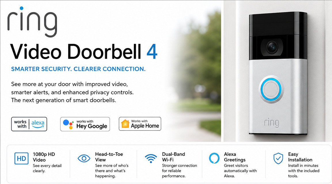 NEW SEALED Ring Video Doorbell 4 LATEST HD Wi-Fi Video - Battery Operated/Wired