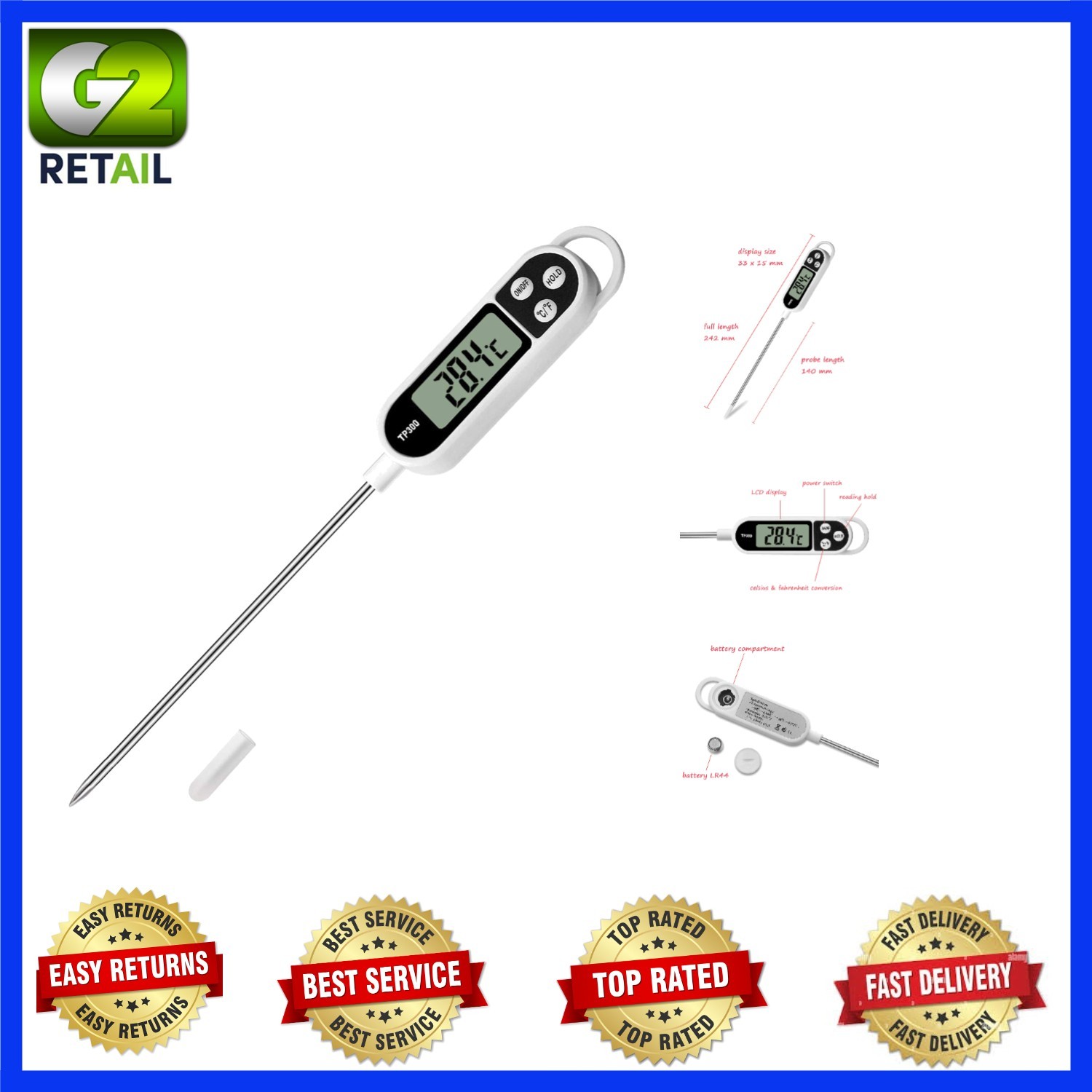 Digital Instant Read Meat Thermometer - Fast & Accurate Temperature Readings