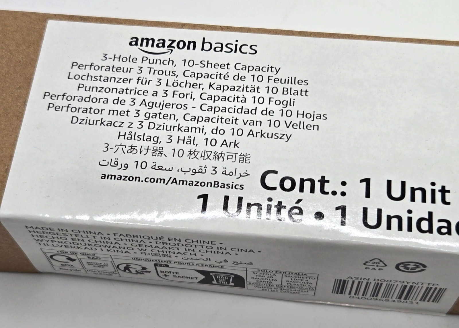 3-Hole Punch - 10 Sheet Capacity - Black Amazon Basics New/Sealed
