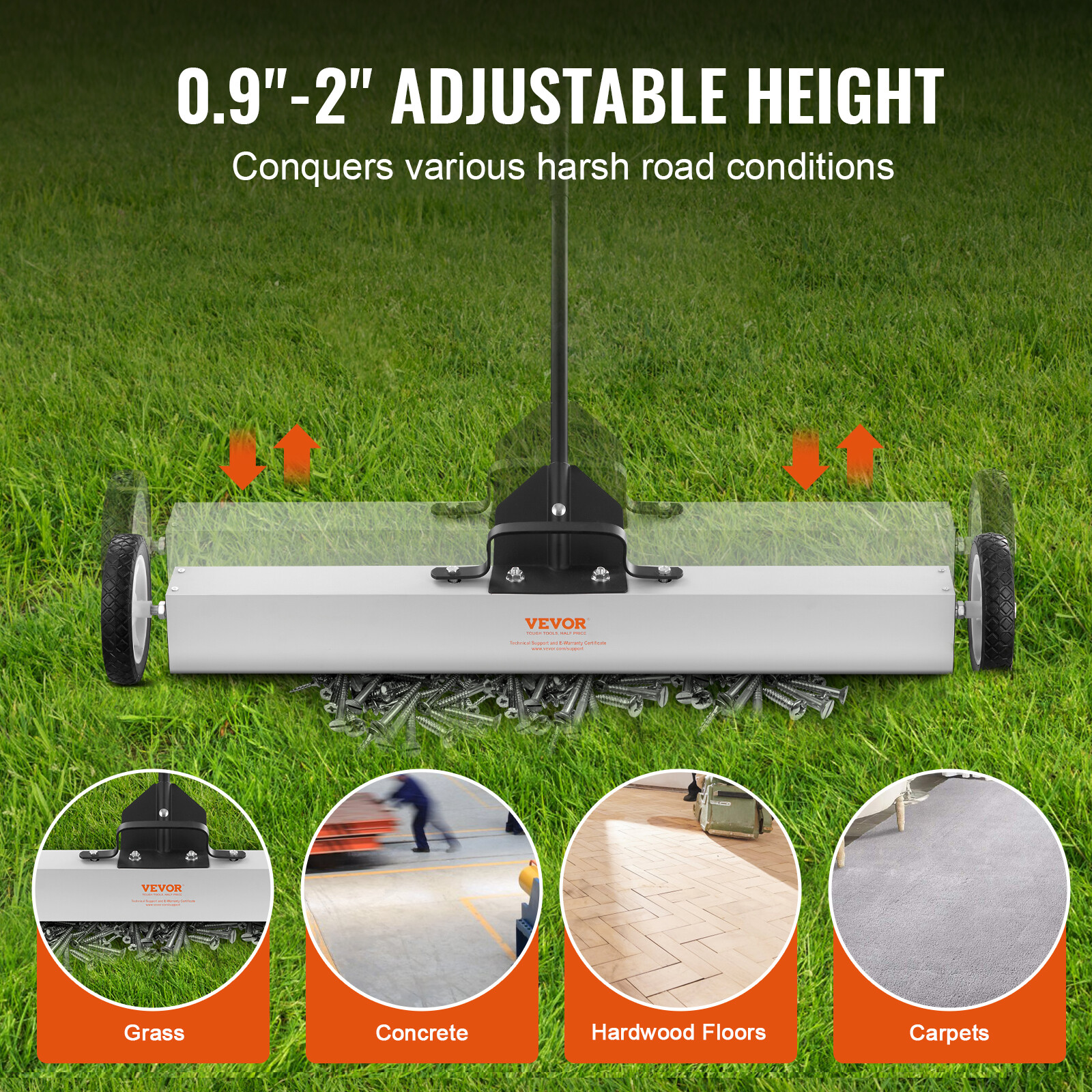 VEVOR 36" Magnetic Sweeper with Wheels 55Lbs Rolling Sweeper Lawn Yard Grass