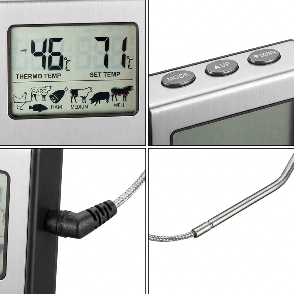 LCD For cooking Thermometer with Timer Function and Stainless Steel Probe