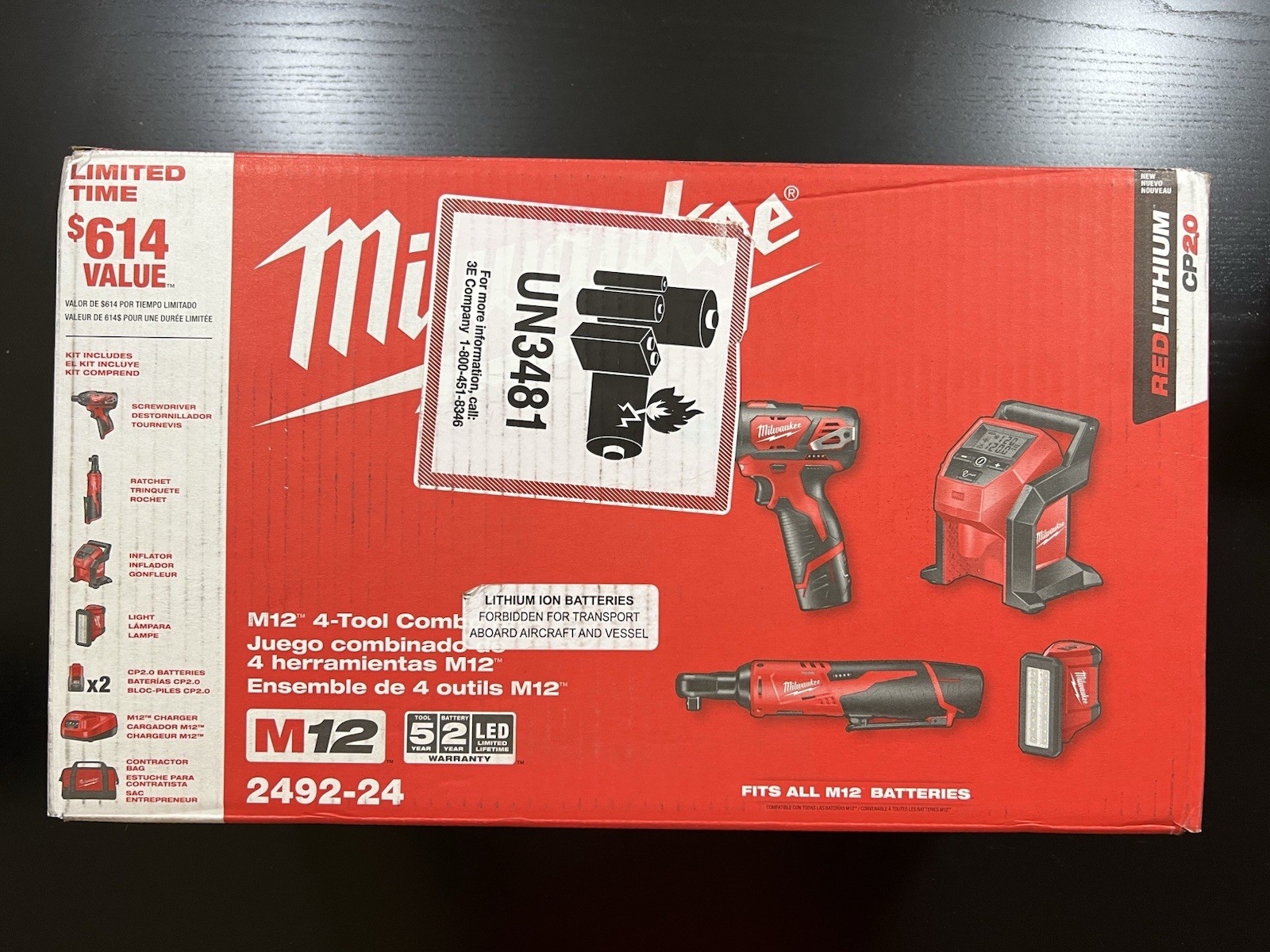 Milwaukee M12 12V Lithium-Ion Cordless Combo Kit (4-Tool) 2492-24