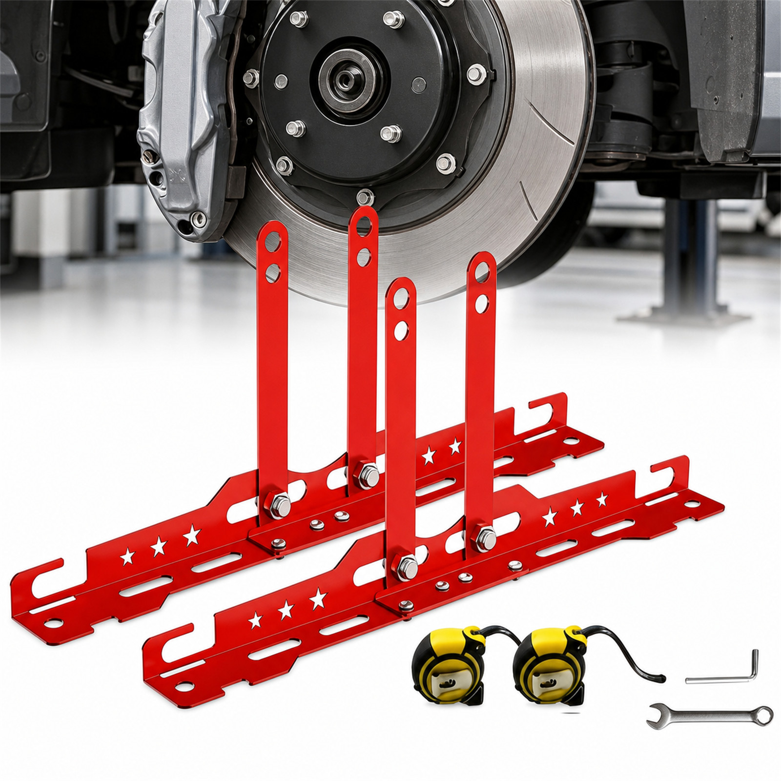 2PCS Wheel Toe Alignment Tool Plates w/ 2 Tape Measures M14 M16 Red DIY Kit