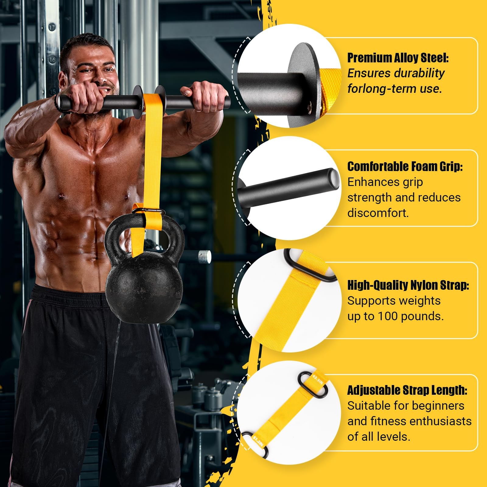 Forearm Strengthener and Wrist Roller, 43.3 in Or 51.2 in Ultra-Strong Nylon ...