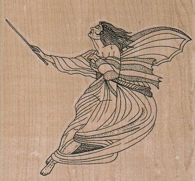 Winged Lady With Wand 4 x 3 3/4" Rubber Stamp, Women Stamp, People Stamp