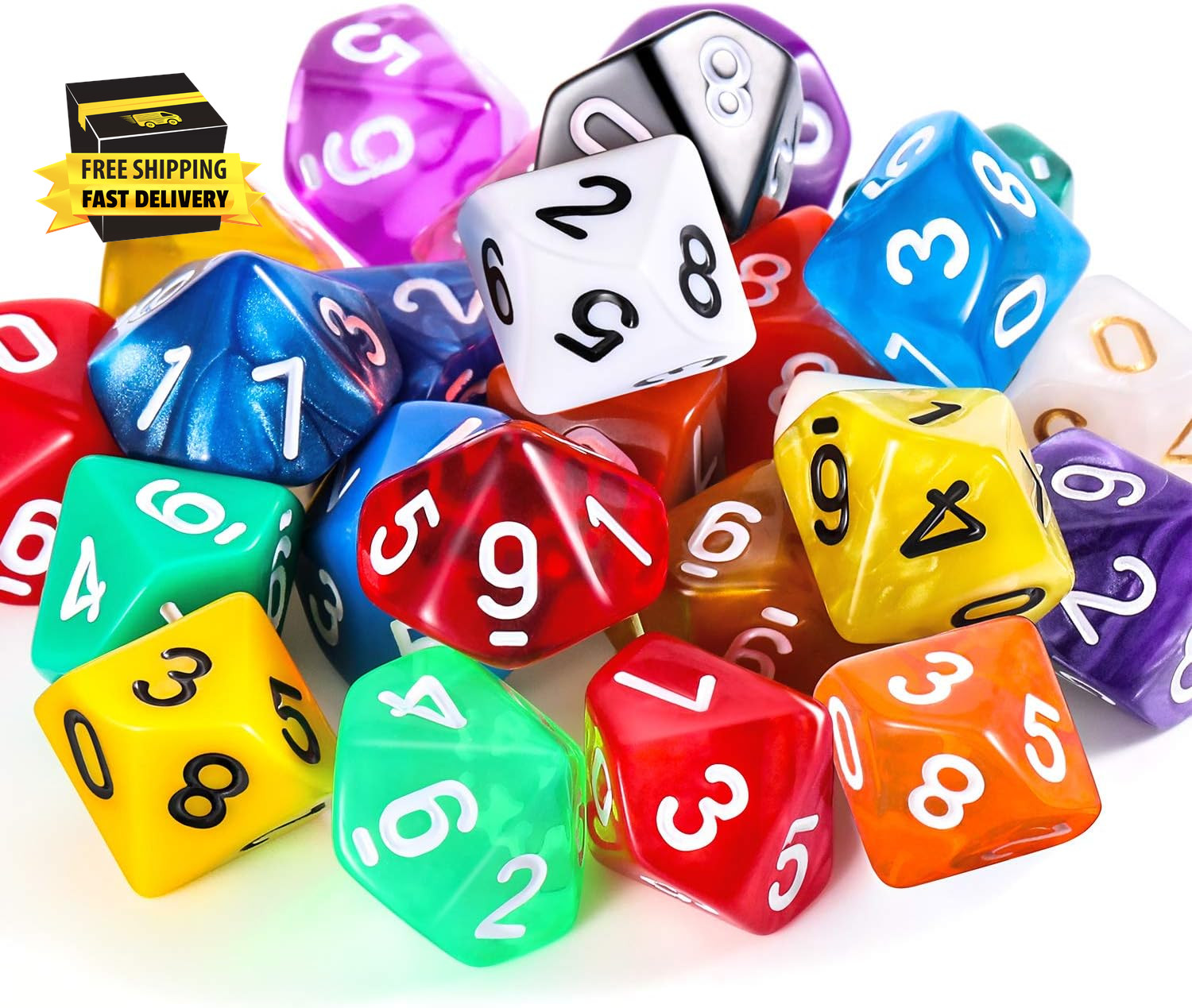 25 Pieces Polyhedral Dice Set with Black Pouch for Other Table Activities with R