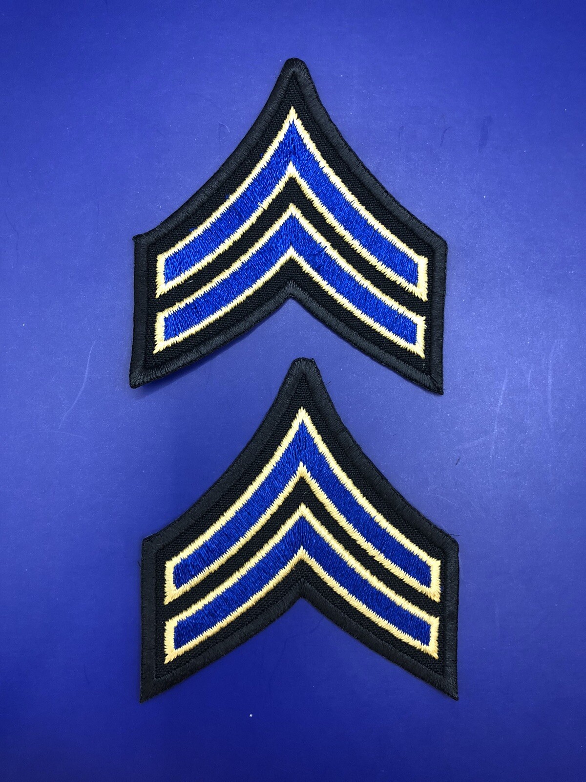 One Pair Corporal Police Security Chevrons Stripes Patch Blue, Tan And Black