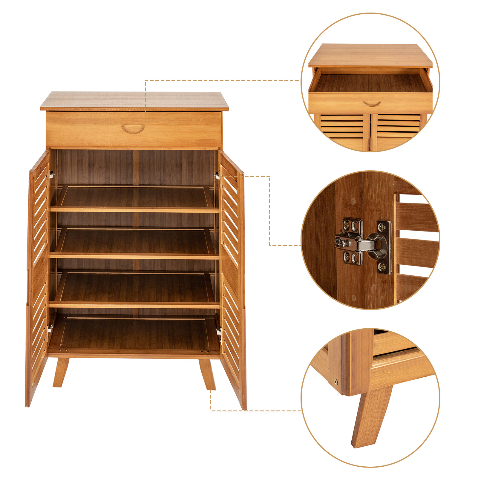 4-Tiers Bamboo Shoe Cabinet Entryway Hallway Rectangular Shoe Storage Cabinet