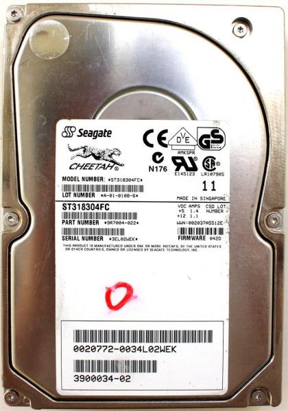 Hdd, 18gb scsi, st318304fc 9r7004-022 fw 042d, 3900034-02