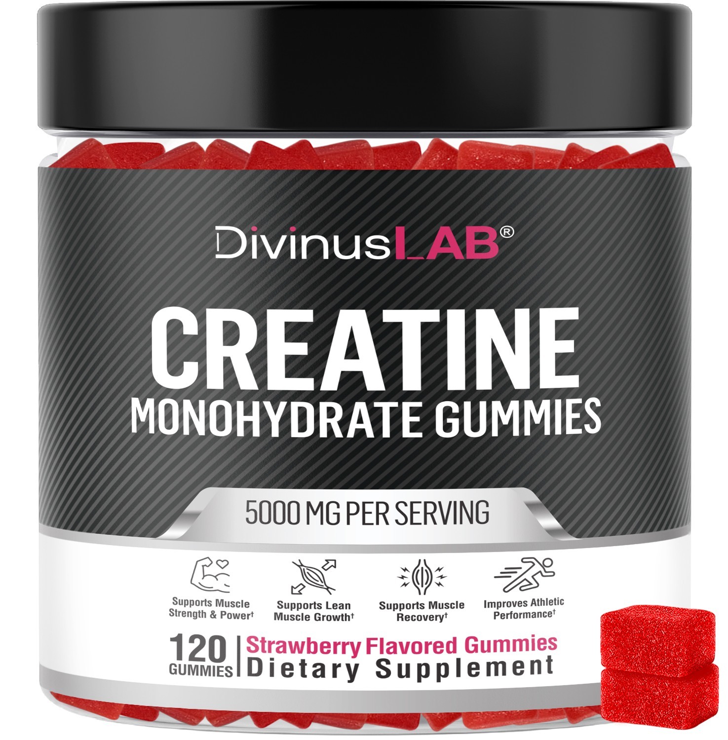 DivinusLab Creatine Monohydrate Gummies - 5G Per Serving, 120 Count