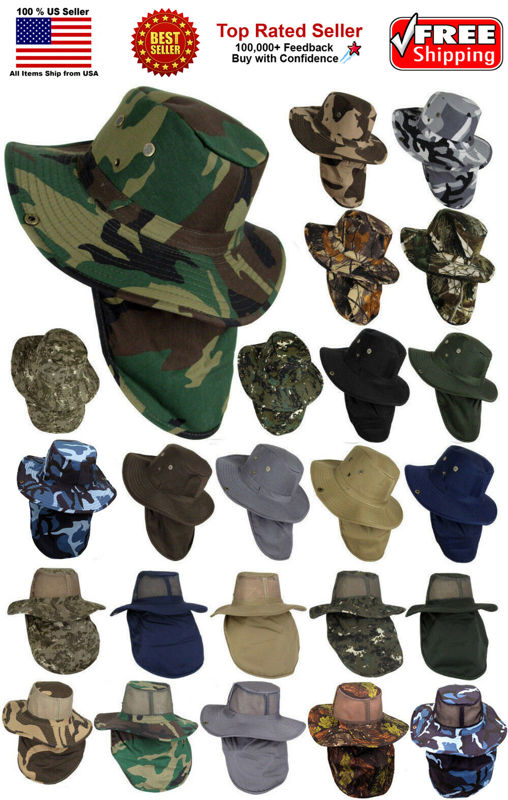 Fedora Sun Hat Neck Flap Cover Wide Brim Mesh Fishing Military Hiking Bonnie