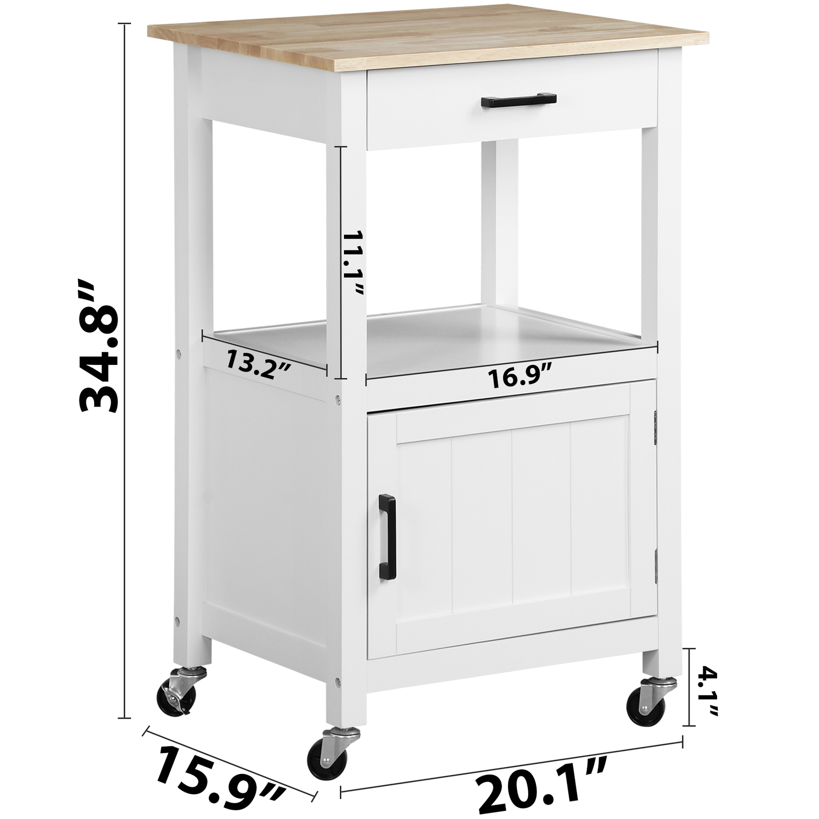Kitchen Island Rolling Storage Trolley Dining Storage Shelf W/ 360° Wheels White