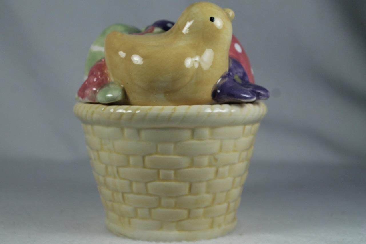 Pfaltzgraff Colorful 'Ceramic Chick Basket' Candy Jar Retired-New In Box