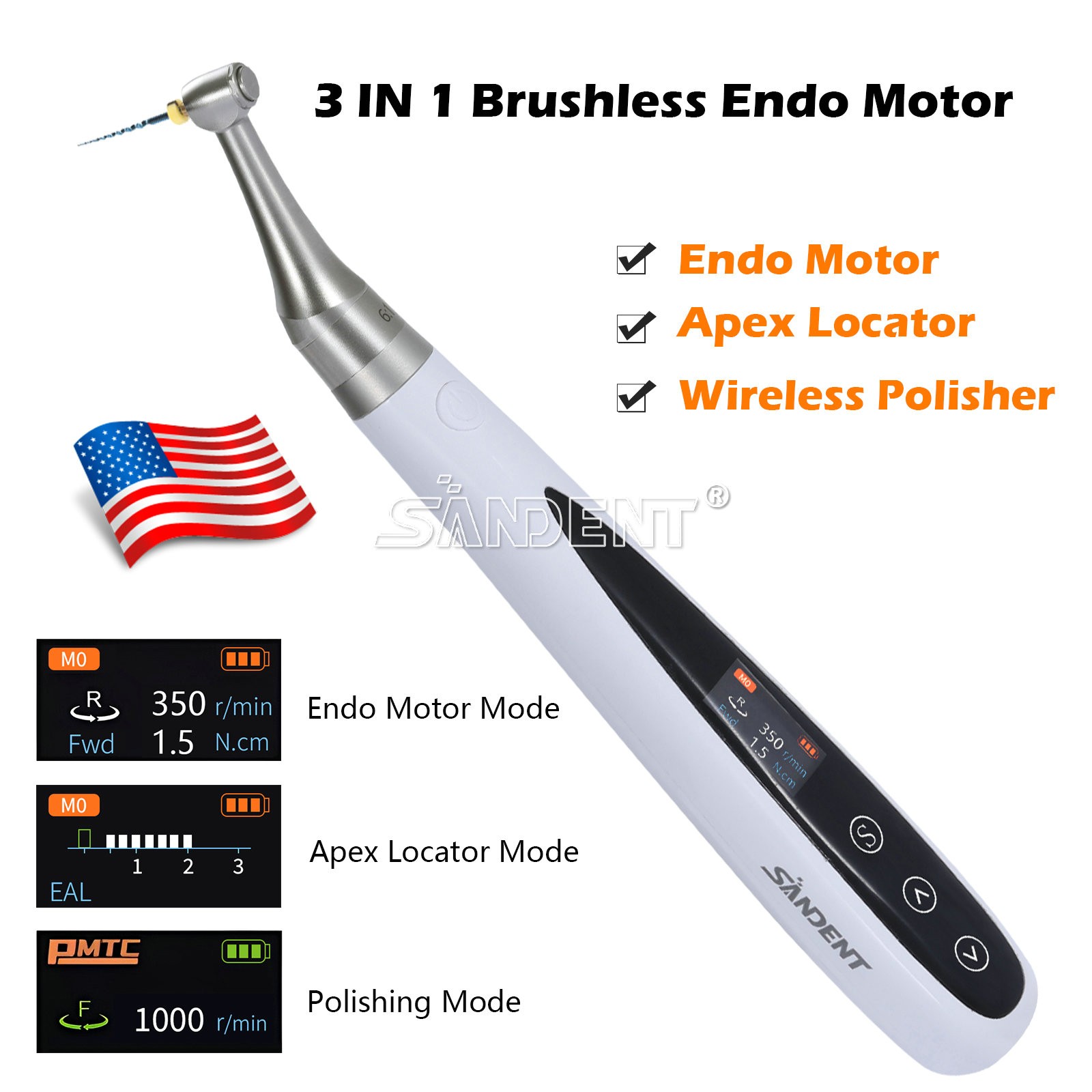 Wireless Cordless Dental Endo Motor with Apex Locator 6:1 1:1 Handpiece 3in1