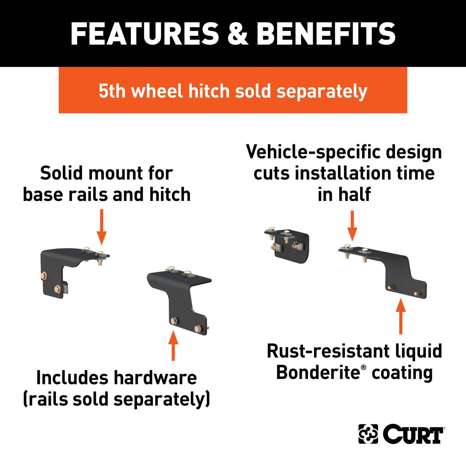 CURT 16468 Fifth Wheel Hitch Brackets Custom Install Kit 5th Wheel Towing