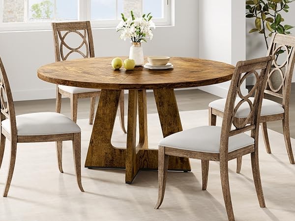47" Round Dining Table Set For 4 To 6 Farmhouse Kitchen Table Without Chairs USA