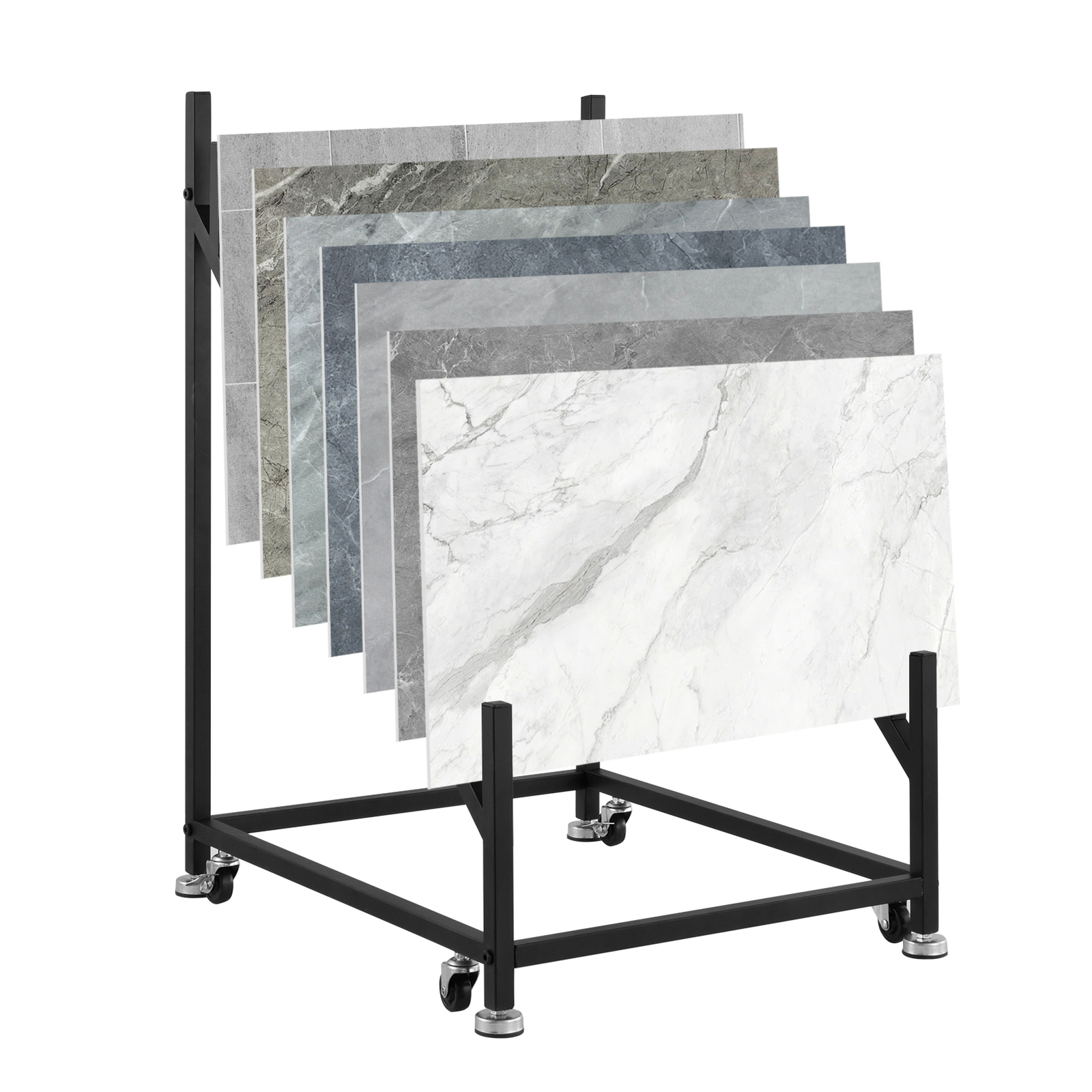 Standing Slotted Flooring Display Shelf, Tile Display Rack W/ Universals Wheel