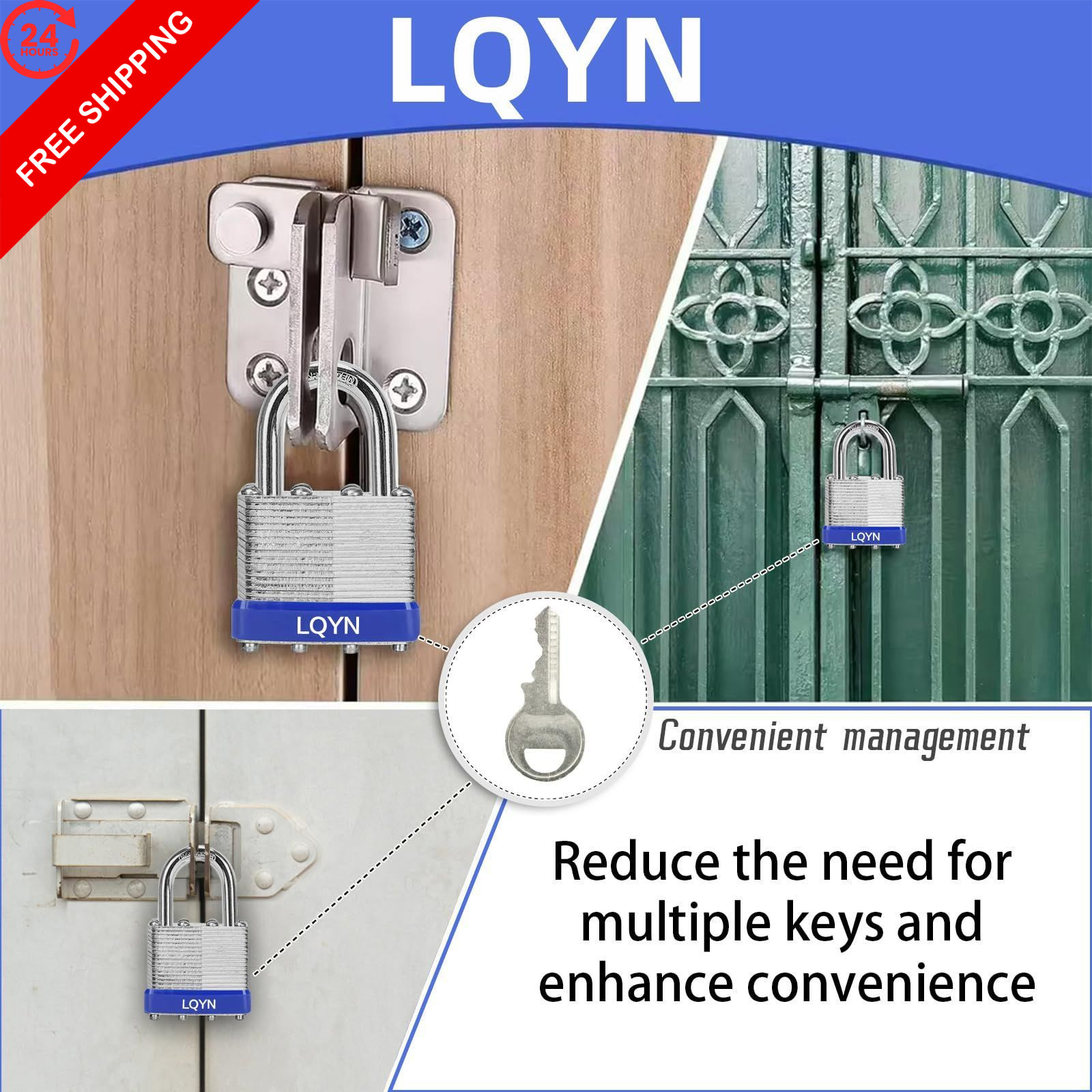 Padlocks with Same Key, LQYN 6 Pcs 6 Pack Blue, 6Pcs Keyed Alike-Blue