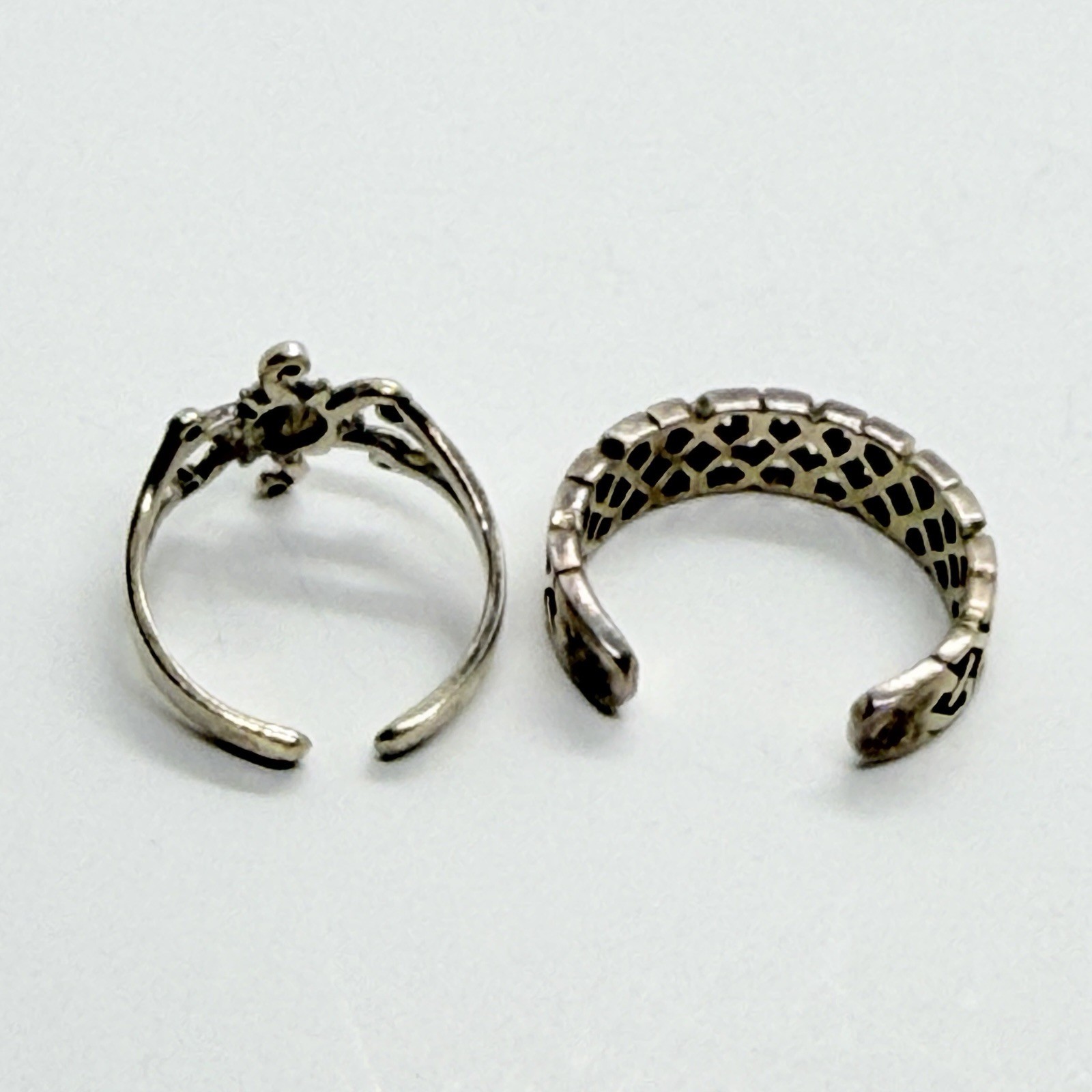 2 PCs 925 Solid Sterling Silver Toe Open Ring Adjustable, Sun & Patterned Design
