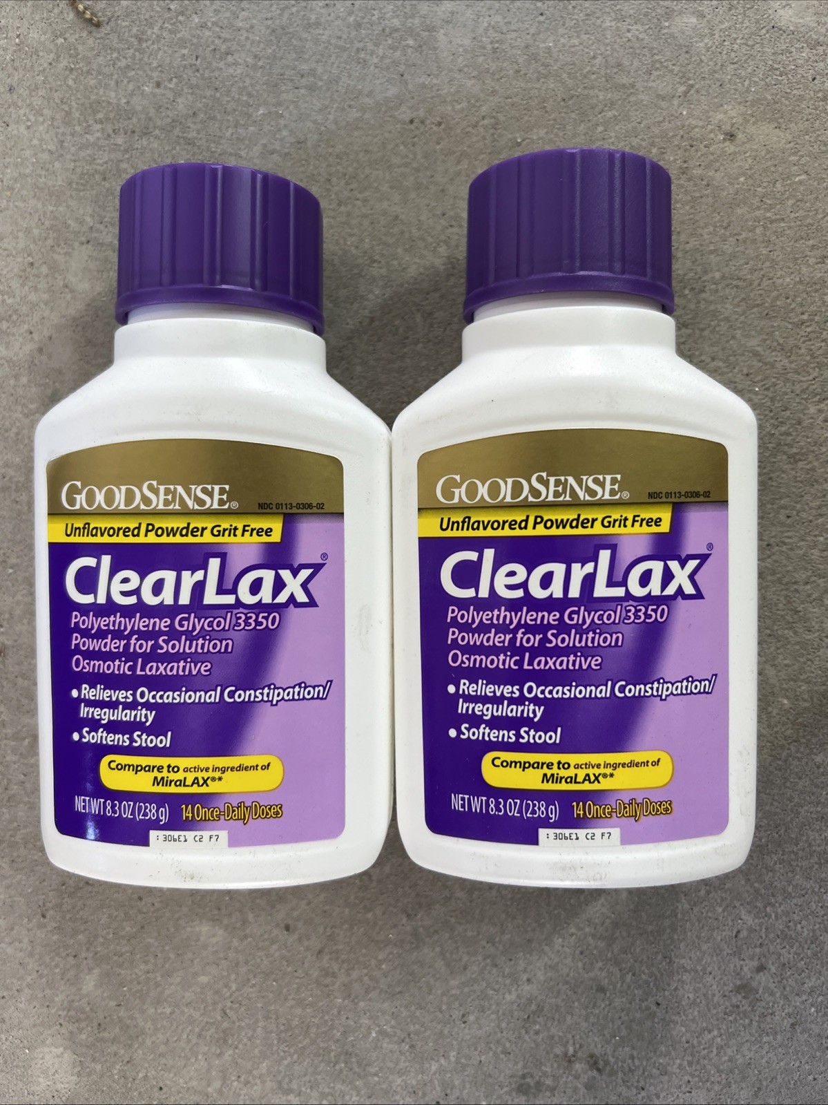 2 Pack Clearlax, Polyethylene Glycol 3350 Powder.Osmotic Laxative, 8.3oz MiraLAX