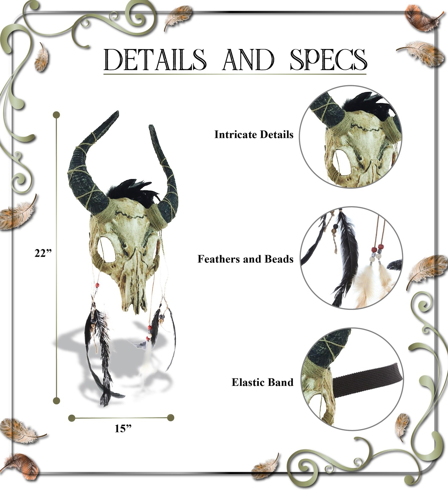 Attitude Studio Yak Skull Mask- Devilish Animal Mask B07SJXQRQG, White