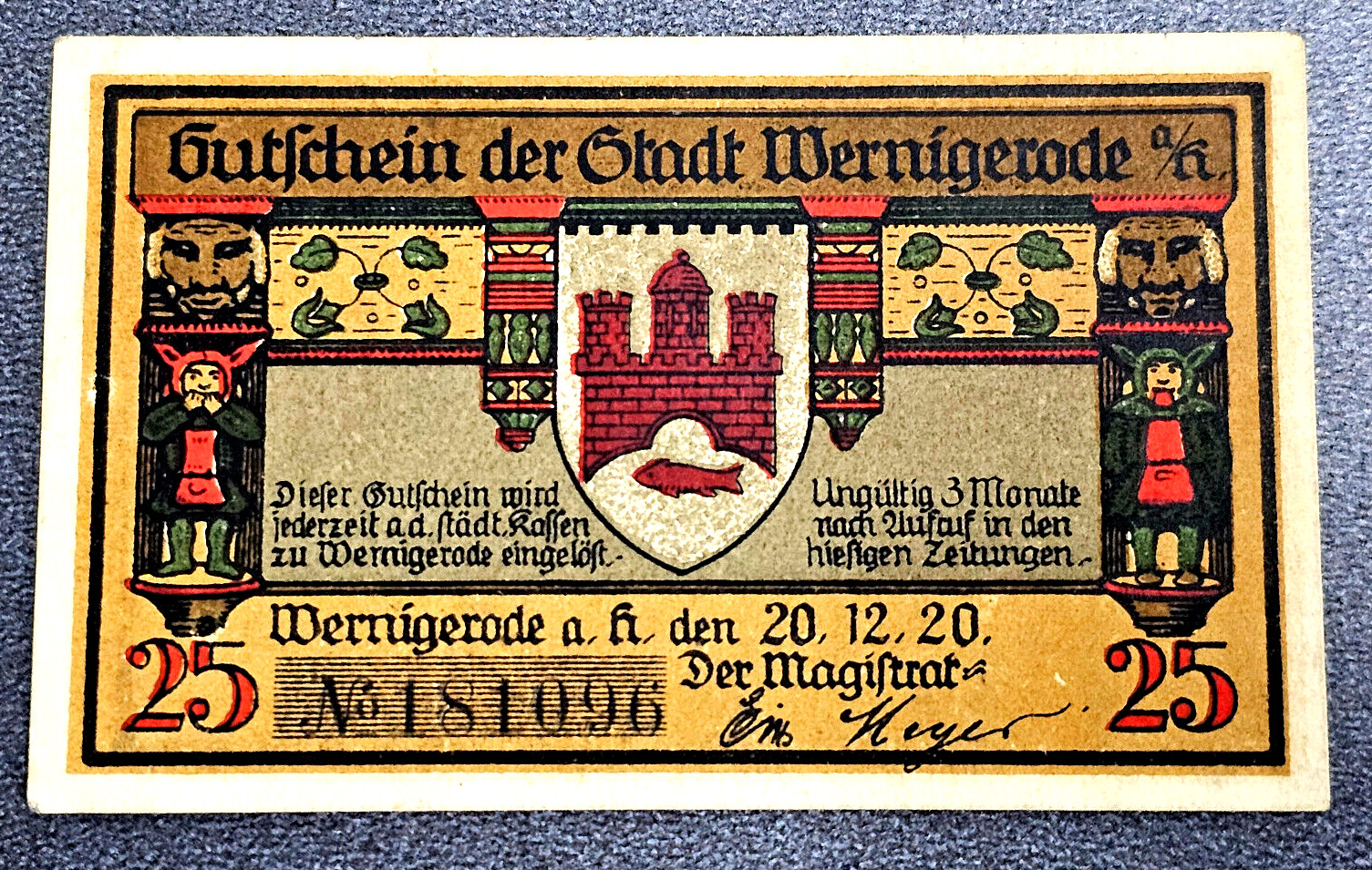 WERNIGERODE NOTGELD 25 PFENNIG 1920 EMERGENCY MONEY GERMANY BANKNOTE (33675)