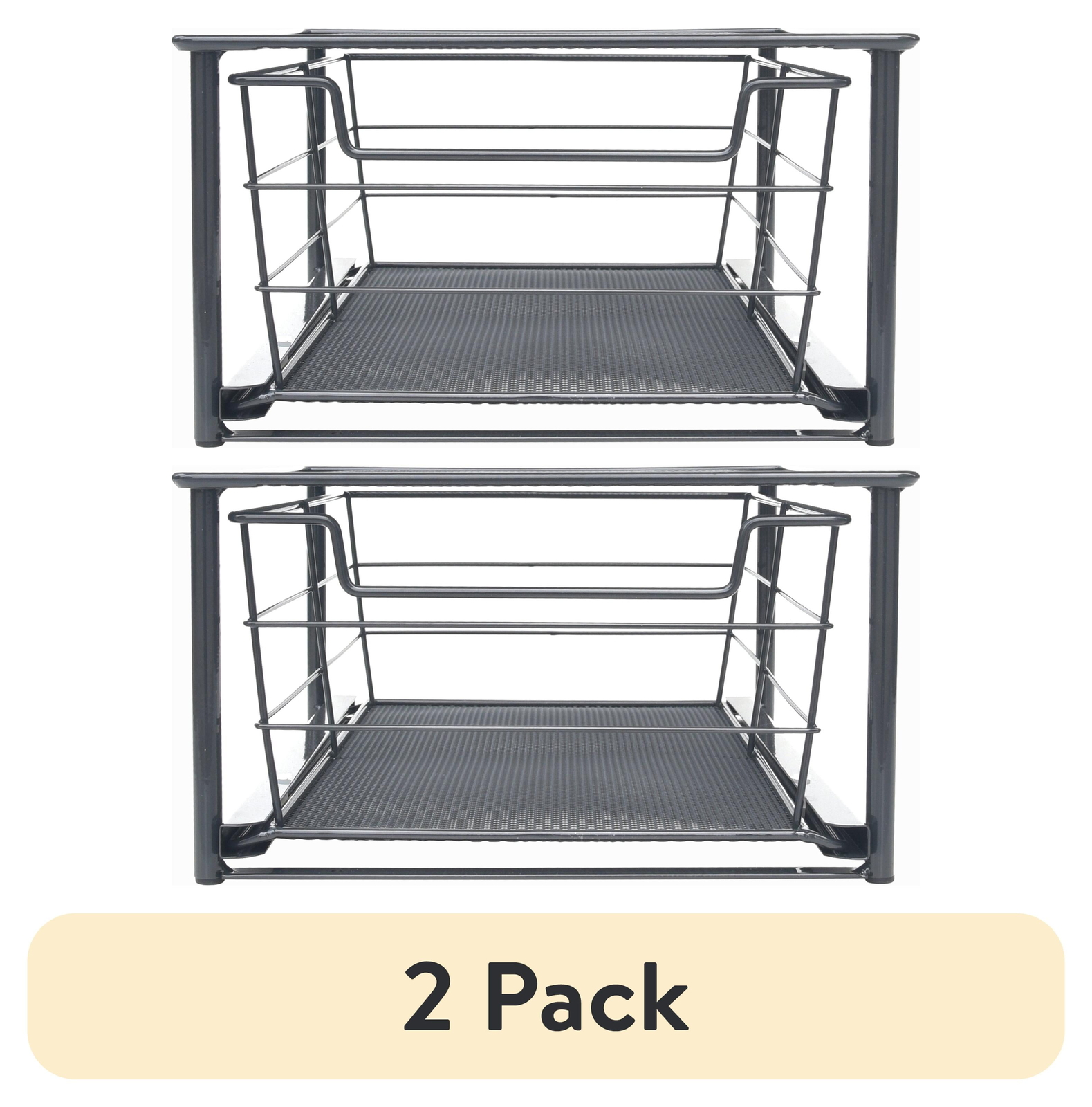 (2 pack)  Small Stackable Slide-Out Drawer Organizer, Black