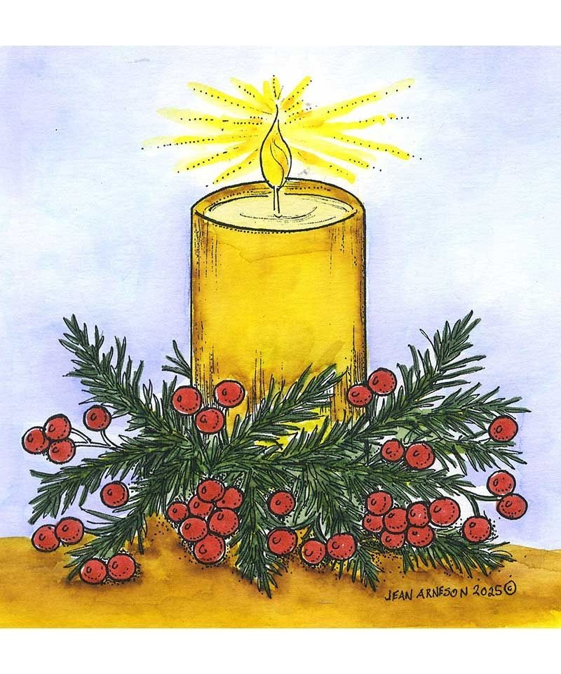 Christmas Candle with Pine Wood Mounted Rubber Stamp NORTHWOODS PP11640 New