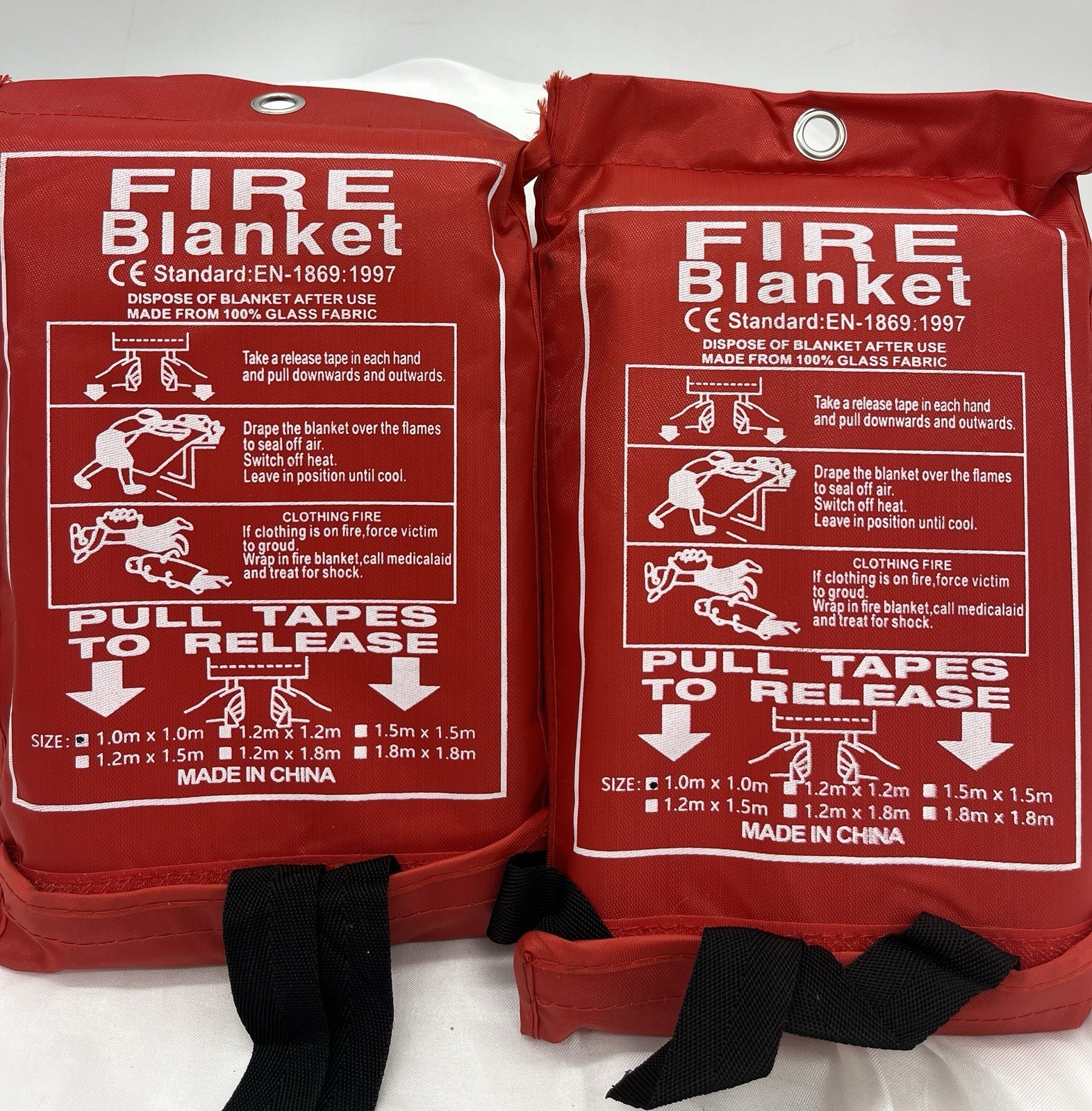 Fire Blanket ( Lot of 2 ) Standard: EN-1869: 1997 1.0m X 1.0m Glass Fabric