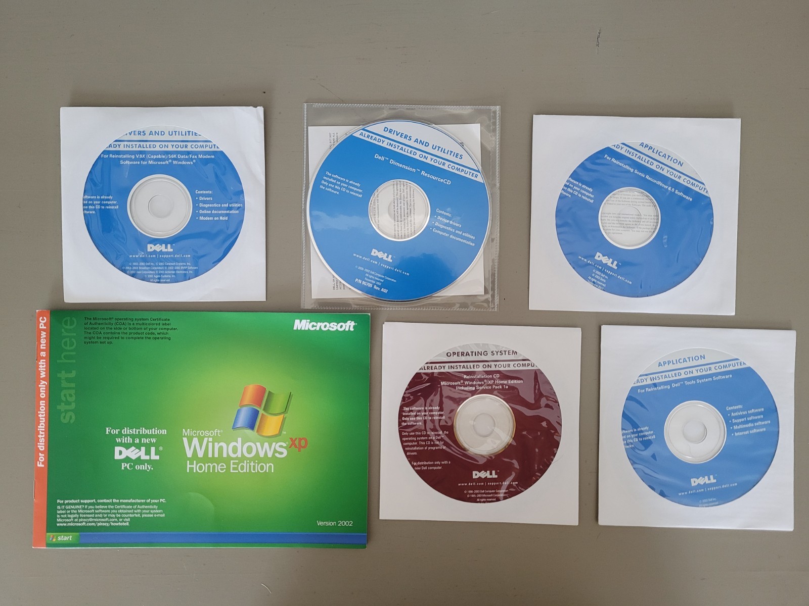 Lot of 2003 Dell Reinstallation Discs for PC and Windows XP Home Edition SP 1a