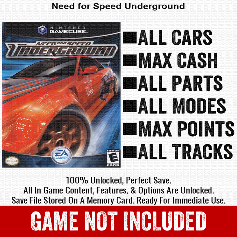 Need for Speed Underground 100% Nintendo GameCube Memory Card Save CHEATS