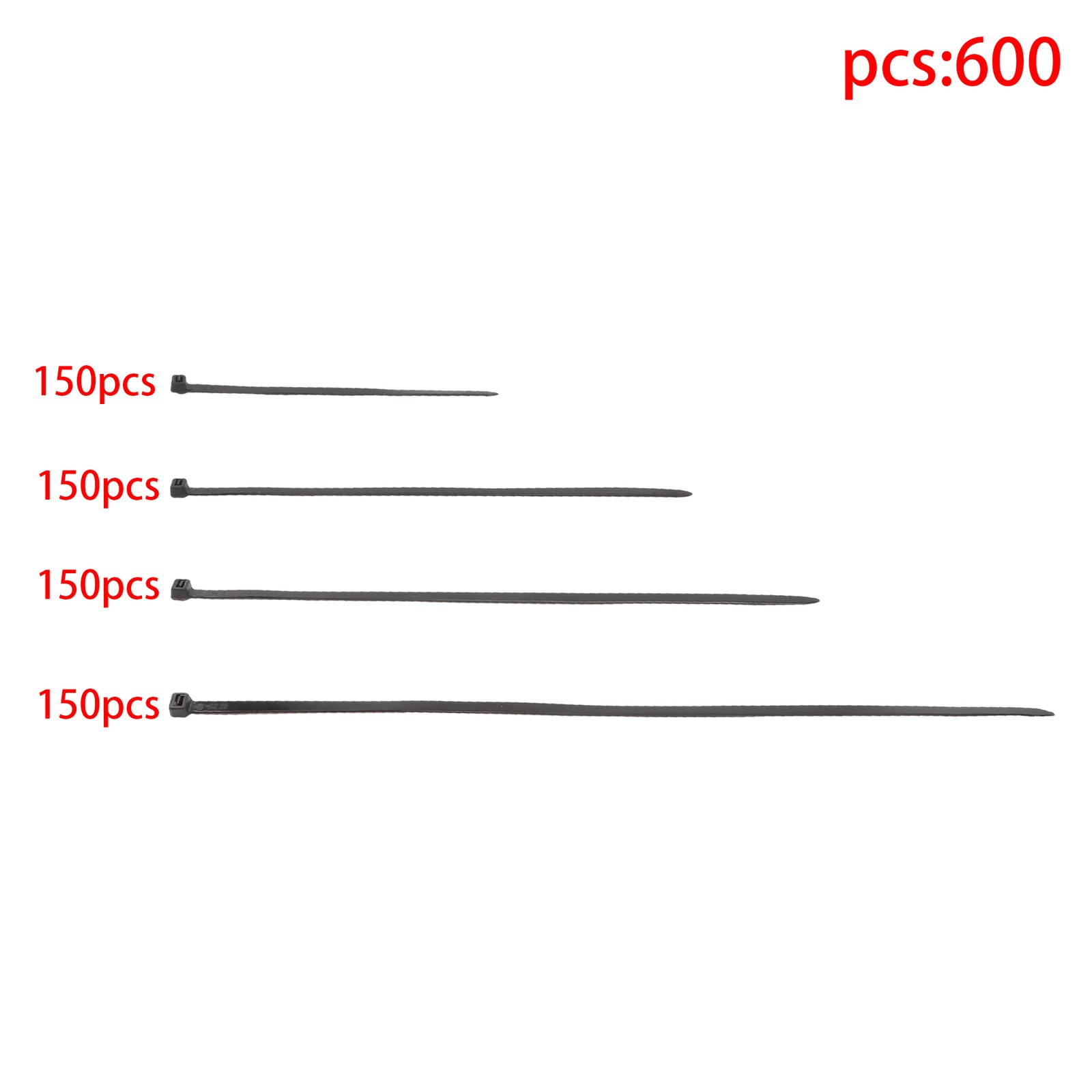 600 Pcs Self-locking Cable Ties Heavy Duty Assorted Sizes 8"+12"+14"+18" Nylon